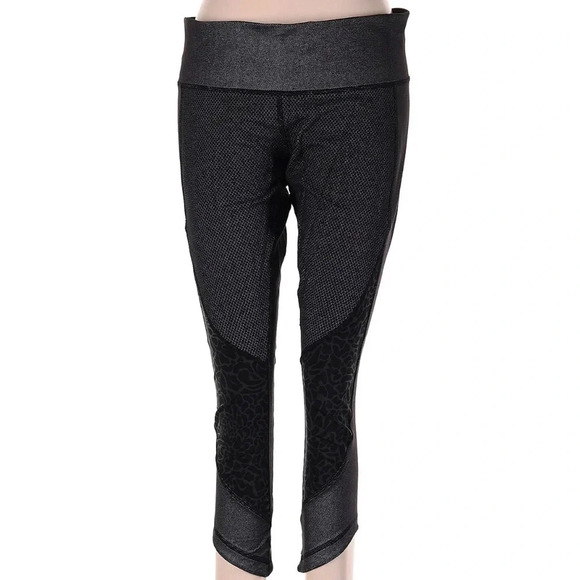 Lululemon Wunder Under Crop Pants Sashiko Diamond Dot Black Women's Size 8 - Picture 2 of 6